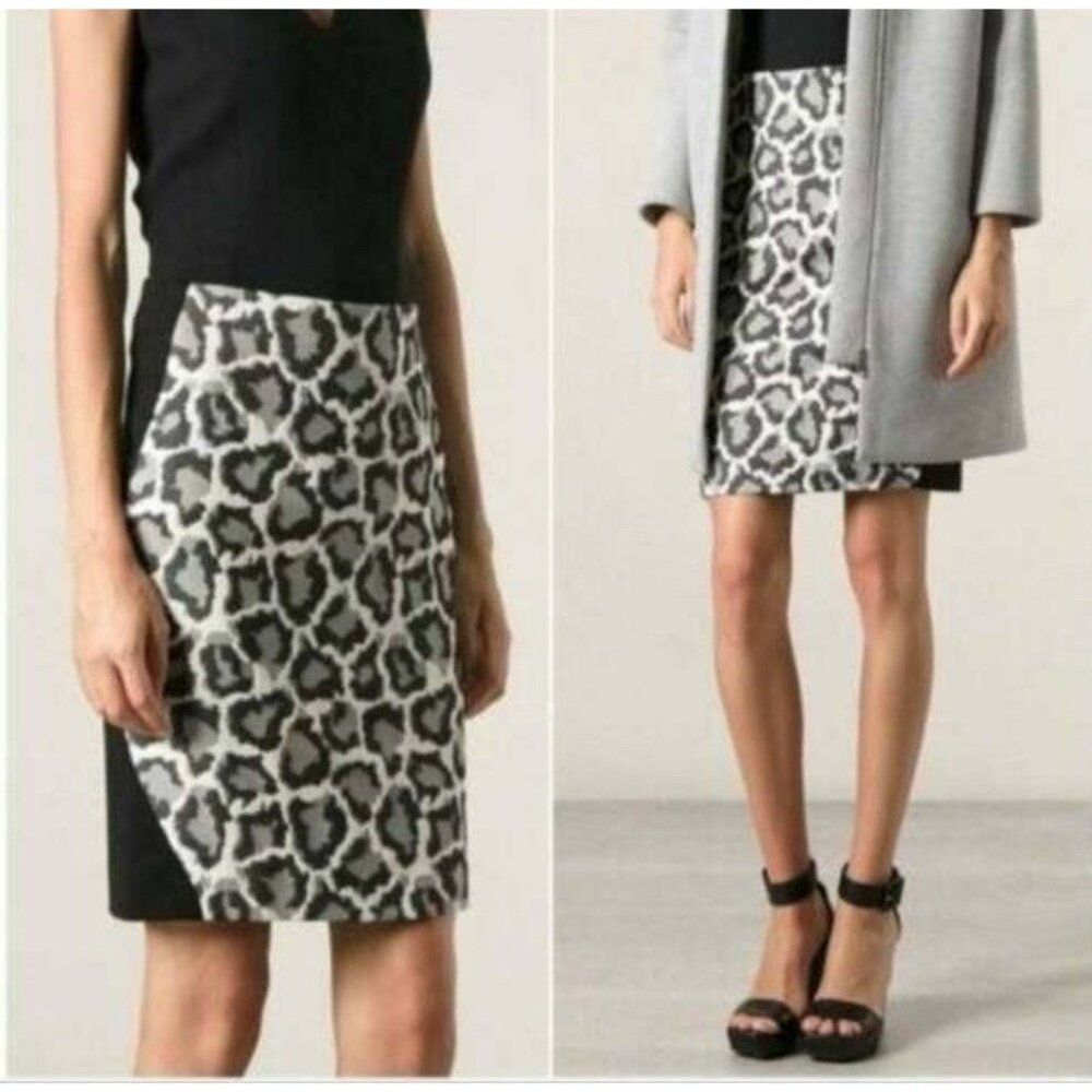 Diane Von Furstenberg Animal Print Skirt Black Cream Gray Smooth Fit Cotton Mix